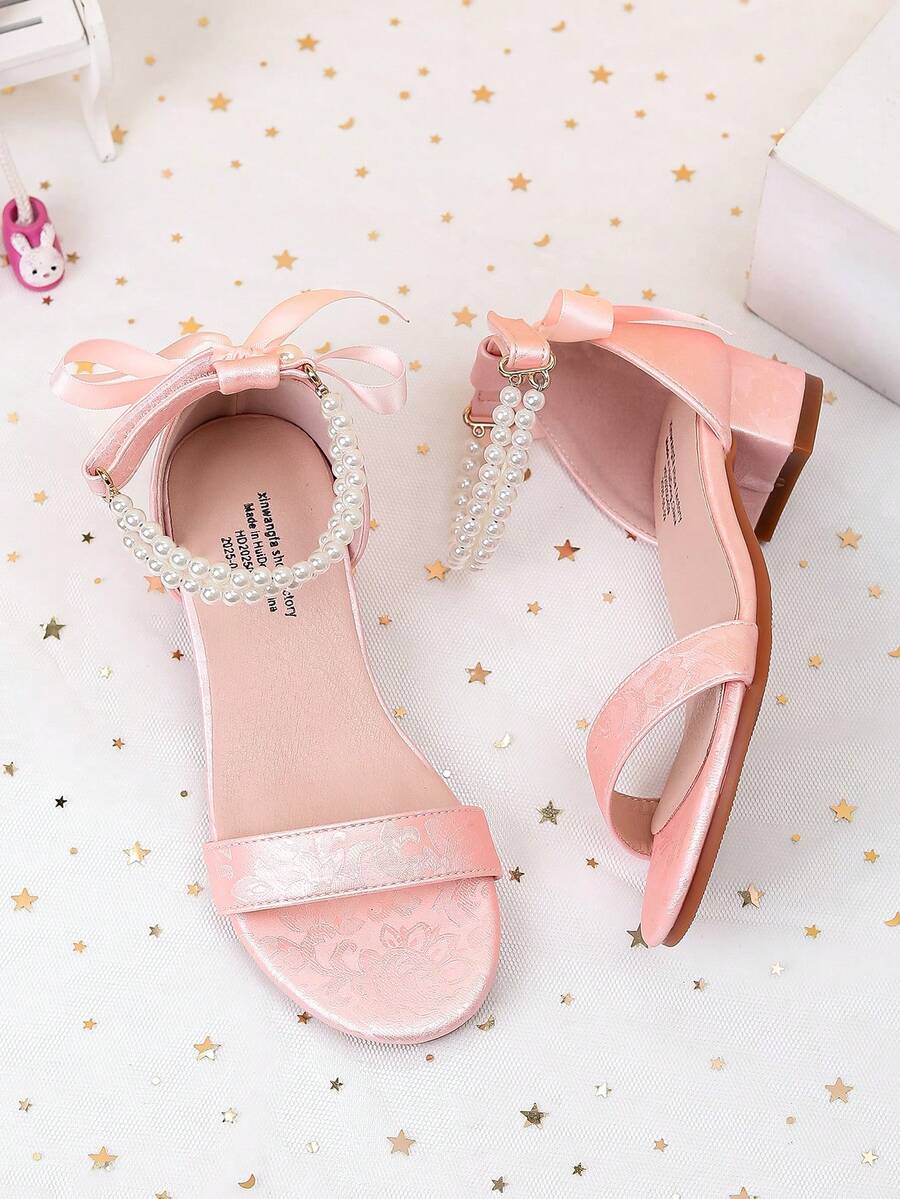 Summer New Arrival Printed Fabric Strap Girls High Heel Sandals, Girls' High Heel Dance Shoes For Student Performance And Daily Activities, Wedding Shoes - Pink - View 1