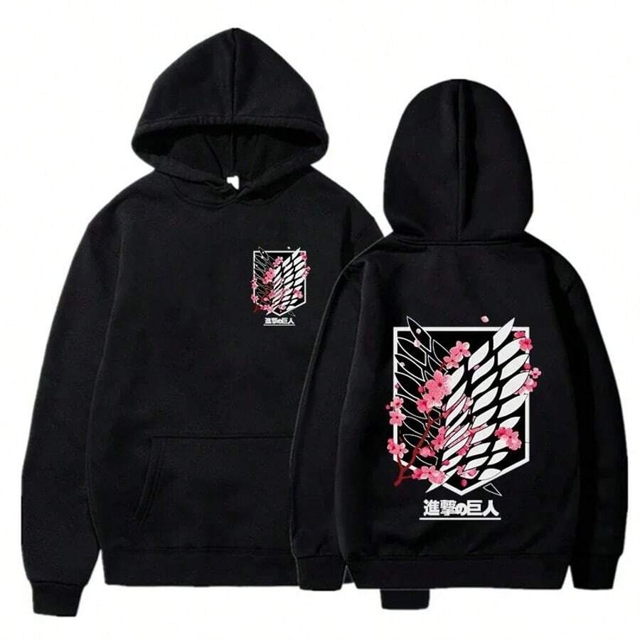 The New Men's Hoodie From The Anime Attack On TitanES For Autumn And Winter Is A Casual And TrendyS Streetwear For Men - 黑色 - 查看 1