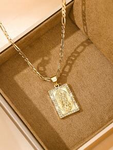 1件欧美风格新款铜镶嵌锆石低过敏时尚信仰小吊坠项链，适合叠戴，瓜达卢佩圣母玛利亚吊坠，适合作为圣诞节/感恩节/万圣节/母亲节/情人节礼物送给情侣/朋友/教父母，天主教初领圣体礼物，日常及节日佩戴祈祷。 - 金黃色 - 查看 5