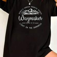 Plus Size Women'S Christian Faith T-Shirt - Miracle Worker Promise Keeper Waymaker Light In Darkness Print With Bible Verse 42:8, Loose Fit Round Neck Short Sleeve, Washable Non-See-Through Fabric, All-Season Casual Top Casual,220g High-Quality Pure Cotton T-Shirt With Minimalist Printing, Soft And Breathable Fabric, Comfortable And Loose, Suitable For All Day Wear, Suitable For Office Casual Wear, Spring And Summer Daily Appearance, Elegant And Youthful Design Ropa De Hombre - 黑色 - 查看 6