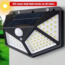 1pc 100 LED Solar Lights, Outdoor Waterproof, Motion Sensor Flood Lights With Remote Control, 3 Modes, Solar Powered, Suitable For Patio, Garage, Backyard, Garden Wall - Black - View 13