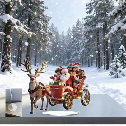 2D Flat Acrylic Santa And Reindeer Sleigh Desktop Decoration With Base - Vibrant Festive Atmosphere, Traditional Craftsmanship, No Batteries Needed, Year-Round Home And Office Decor, Rustic Style Ornament, Fine Craftsmanship, Exquisite Decoration, 2D Flat