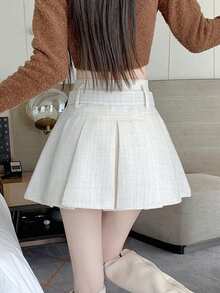 Women's Pleated A-Line Mini Skirt, Flattering, Versatile, Autumn/Winter White Spring - White - View 7