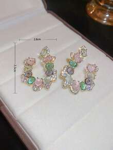 Andkiss Cubic Zirconia Decor Stud Earrings - 彩色 - 查看 4
