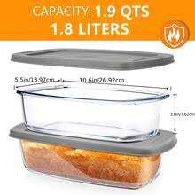 Senmeo 2-Pack Baking Pan Set - 1.8L Large Glass Rectangular Loaf Pan With Lid - Transparent - View 4