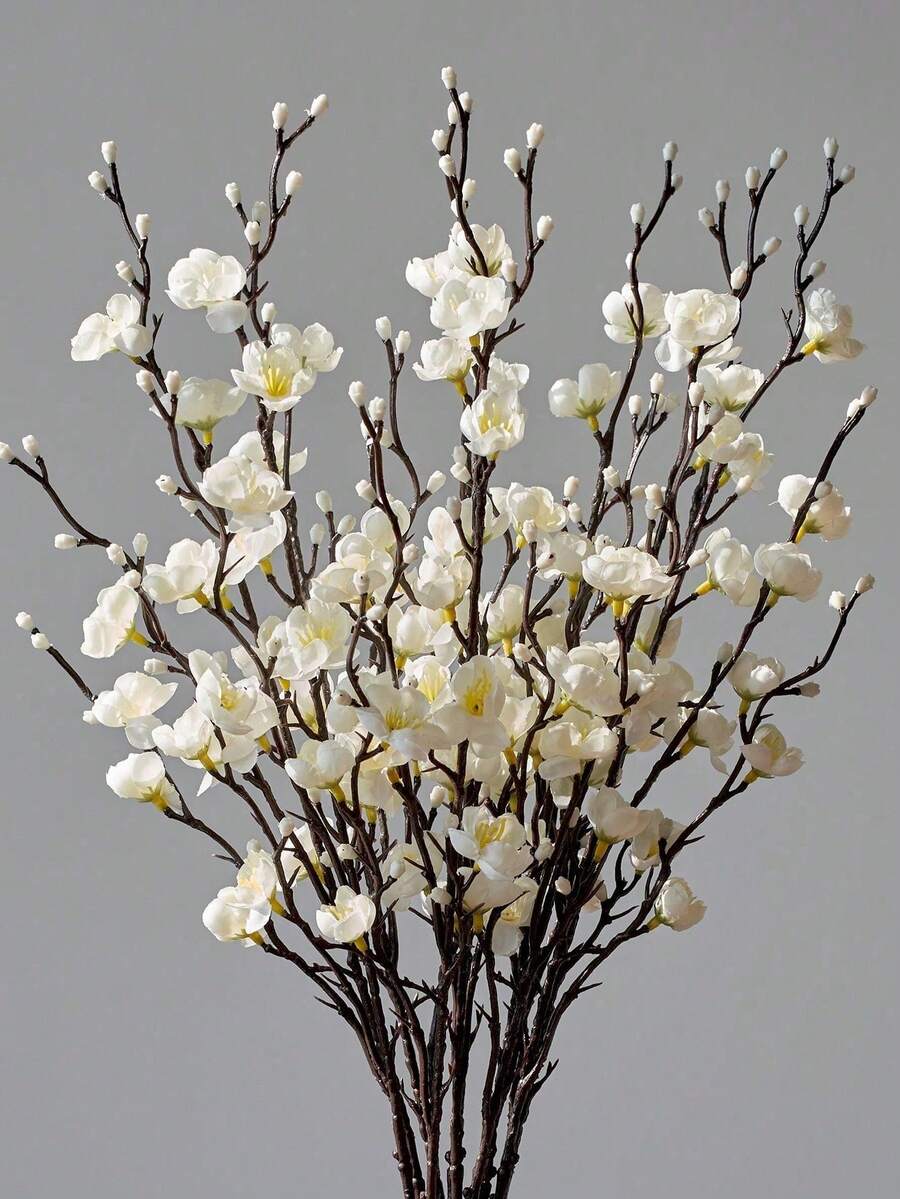 1/5/10支仿真白梅花，假花束，长茎塑料梅花，适用于厨房、办公室、酒店、家居装饰、花环、插花、房间装饰、花瓶插花、婚礼装饰、仿真植物、户外庆典花束配件、花园装饰、生日毕业礼物、情人节