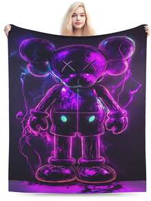 Kawss Kawaii Kaw Blanket The Ultimate Anime Fan Gift - Luxuriously Soft Flannel Blanket, Cartoon Printed Throw For Home, Camping, Travel, Perfect For Christmas & Birthdays - màu đen - Xem 3