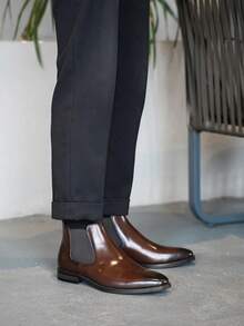 Men's Retro Handmade Chelsea Boots, British Style High-Top Boots - Brown - View 5
