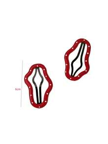 6个红色波点皮革星星云朵造型发夹，侧刘海发夹，发饰