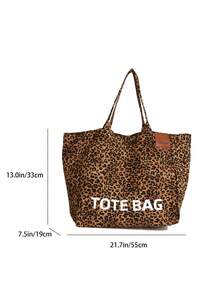 帆布包，韩版小众豹纹双肩包，大容量手提包，单肩托特包，跨境电商热销女包 - 棕色 - 查看 5