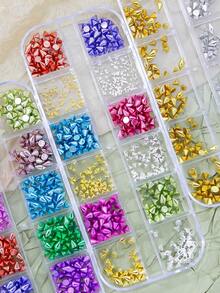 12格3D美甲金属饰品铆钉配件朋克风迷你金属铆钉酷女孩银色摇滚迷你金属铆钉设计美甲用品装饰DIY美甲宝石美甲用品 - 彩色 - 查看 6