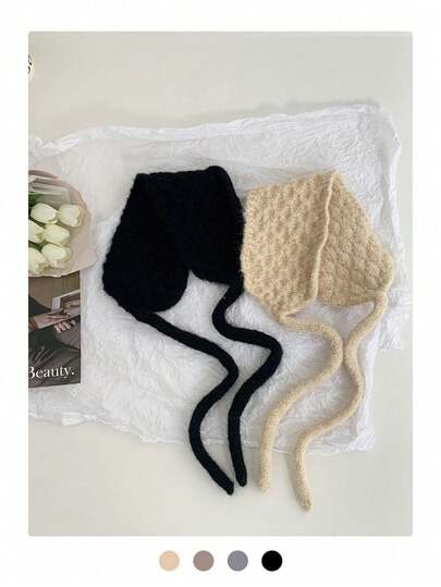 Varma tjocka stickade öronkåpor för kvinnor, vinteröronkåpor öronvärmare med knytband, stickade öronskydd, öronvärmare för cykling, söta öronkåpor, nya tjocka öronvärmare för vintern