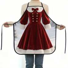 1pc Women's Elegant Christmas Chef Apron - Red & White Ruffled With Golden Buttons, Snowflake & Holly Leaf Trim, Adjustable Waist/Tie Hem, Multi-Size Baking Cooking Apron For Holiday Baking, Cooking, Christmas Party Outfit ( - Multicolor - View 12