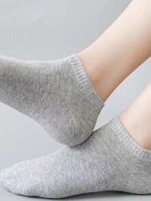 5 Pairs Unisex Black, White, Gray Breathable Comfortable Simple Casual Invisible Boat Socks, Suitable For All Seasons Daily Wear - Multicolor - View 5