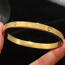 3 Peças Pulseira Minimalista e da Moda em Aço Inoxidável 18K com Formato de Coração, Não Desbota, Decorada com Diamantes, Adequada para Uso Diário de Mulheres como Presente - Multicolorido - Visão 6