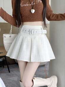 Women's Pleated A-Line Mini Skirt, Flattering, Versatile, Autumn/Winter White Spring - White - View 2