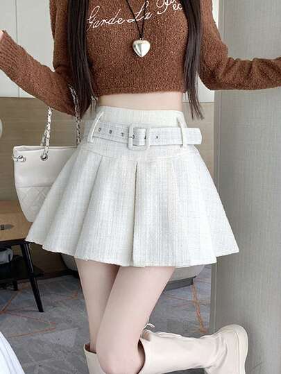女士百褶A字迷你裙，修身百搭，秋冬白色春季款