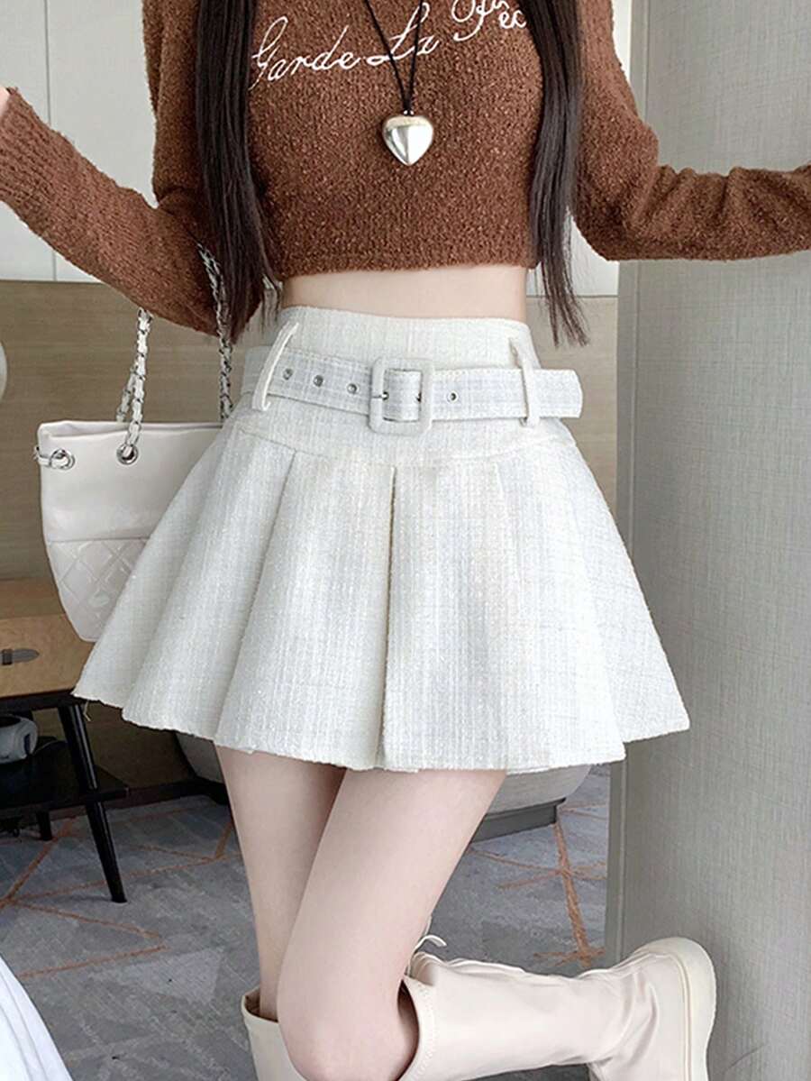Women's Pleated A-Line Mini Skirt, Flattering, Versatile, Autumn/Winter White Spring