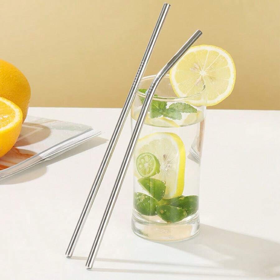 Stainless Steel Straw Set, Extra Long Reusable Straight & Bent Straws + Cleaning Brush, Fits 20oz Cups, Compatible With Coffee, Milk Tea, Cocktails, Portable Christmas Gift - Stainless Steel Straws - View 1