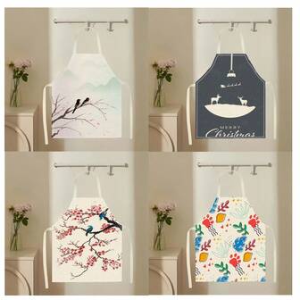 1件梅花海洋植物图案围裙，创意趣味时尚印花家务清洁围裙，防水防油易清洗厨房烹饪围裙，创意家居围裙，工作服