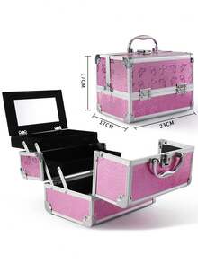 1pc Makeup Storage Box, Portable Makeup Bag With Mirror, Professional Cosmetic Tools, Large Capacity Waterproof Multifunctional For Travel Makeup Bags Makeup Organizer Make Up Organizer,For Holiday Beach, Bathroom Collection, Bedroom Collection, Large Capacity