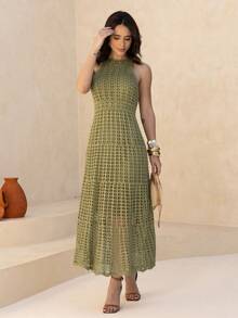 Women's Midi Dress Knitted With Lining Summer Parties White Dress Red Dress New Year's Eve Beach - 橄欖綠 - 查看 2