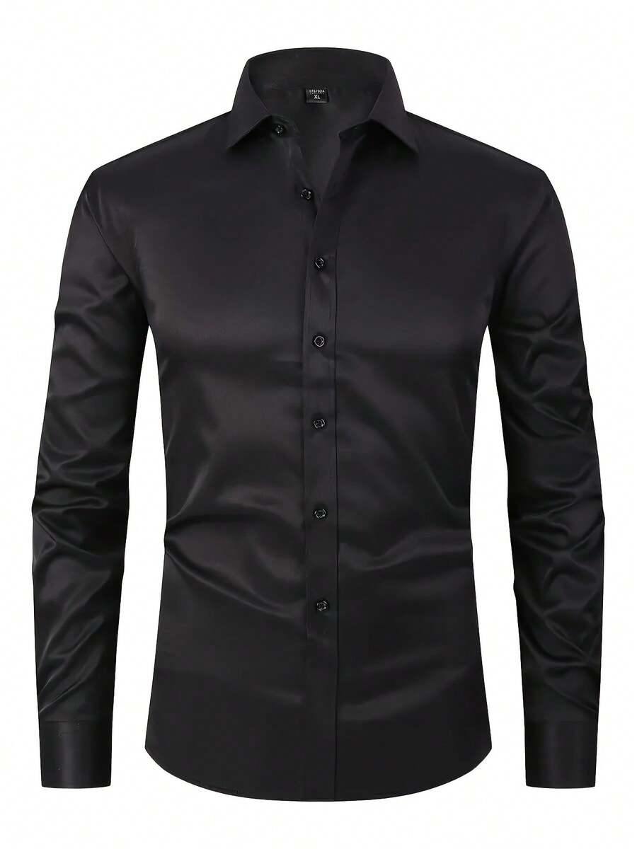 Men's Three-Piece Set, Solid Color Long-Sleeved Business Shirt, Formal And Professional Work Shirt, Suitable For Office Work And Business Travel, Office Wear, Business Attire, Corporate Men, Professionals On The Job, High-Quality Material - 黑色/白色/灰色 - 查看 1