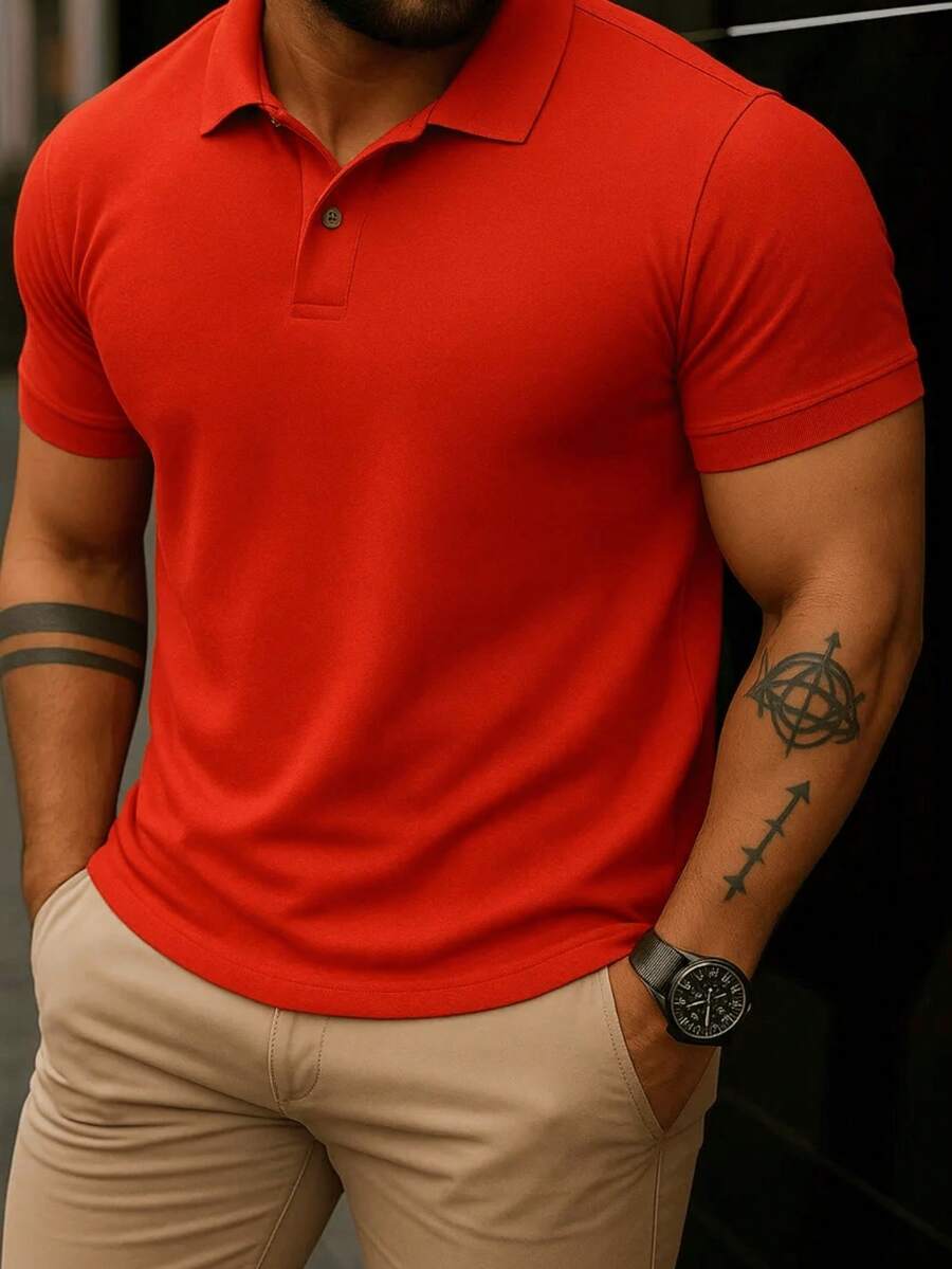Men's Classic Pique Polo Shirt - Factory Price - Red - View 1