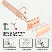 Rose Gold Double-Edge Razor With 10 Blades, Unisex, And Reusable For Home And Travel.