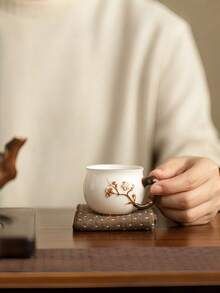 Handmade Mutton Fat Jade Pinched Flower Tea Cup, Ceramic Tea Set, Master Cup, Gongfu Tea Cup, Coffee Cup - Multicolor - View 4