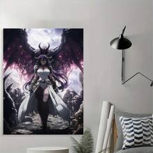 Framed Overlord Albedo Anime Canvas Wall Art -    Fantasy Decor With Purple-Haired Dragon & Magical Scene, Perfect For Home, Office, Bedroom, Bar, Cafe, And More - 框架 - 查看 3