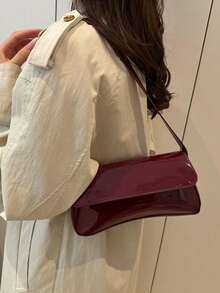 Women's Shoulder Bag, Minimalist Style Handbag, Burgundy Flap Small Bag, Baguette Bag, Simple Shoulder Bag, Underarm Bag, Tote Bag, Y2K Bag, Fashionable Burgundy Bag - Multicolor - View 8