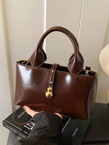 Fashionable Leather Elegant Shoulder Handbag, Tote & Crossbody Bag, Chic For Women, Autumn/Winter - Brown - View 8