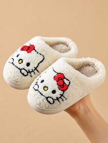 Sanrio Kids Girls' Fashion Warm Plush KT Cat Slippers, Comfortable Fluffy House Slippers For Autumn/Winter