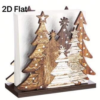 1个圣诞树造型餐巾架，适合餐桌使用。经典圣诞树造型加厚木质圣诞装饰品，乡村风格现代餐巾纸架，易于安装收纳。节日圣诞礼物。无需用电，不含羽毛。