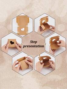 10个心形牛皮纸礼品盒，镂空设计 - 可折叠心形饼干和肥皂包装盒 - 适用于DIY工艺品和小件珠宝包装，牛皮纸盒，心形，礼品包装 - 卡其色 - 查看 7