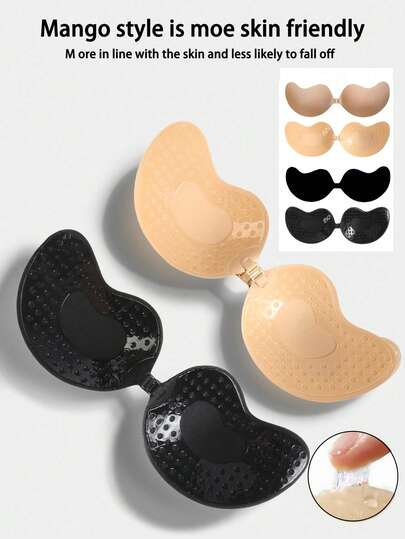4pcs/Set (2 Black + 2 Nude) Strapless, Backless, Cleavage-Enhancing Silicone Adhesive Bra Cups, Invisible Bust Lift Tape, Breathable Sticky Bra Pads, Strapless Cleavage Design, Self-Adhesive Invisible Style, Suitable For Wedding Dresses/Formal Gowns, Cold-Shoulder Outfits, Backless Dresses, Spaghetti Strap Dresses, Bodycon Dresses, Sheer Tops, Spaghetti Strap Outfits, Bridal Shower