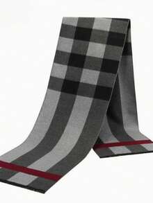 1PC男士围巾 男冬秋季保暖休闲韩版百搭男士围巾 新款男士围巾 男秋冬保暖加厚格纹仿羊绒围巾 - 彩色 - 查看 4