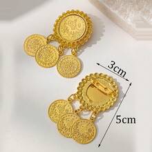 Herseygold 1 Pair Turkish Kurdish Bride Gold-Plated Brooch, Arabic Coin Totem Cufflinks, Scarf Clips, Middle Eastern Luxury Wedding Festival Women Jewelry - Gold - View 7