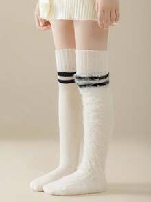 1双儿童加厚羊毛过膝袜，羊毛条纹护腿套，女童长袜，秋冬季 - 彩色 - 查看 17