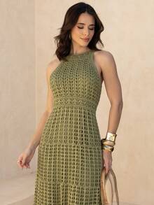 Women's Midi Dress Knitted With Lining Summer Parties White Dress Red Dress New Year's Eve Beach - 橄欖綠 - 查看 4