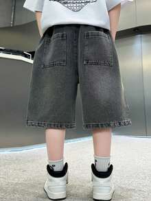 Boys' Fashionable Side Seam Denim Shorts - Grey - View 3