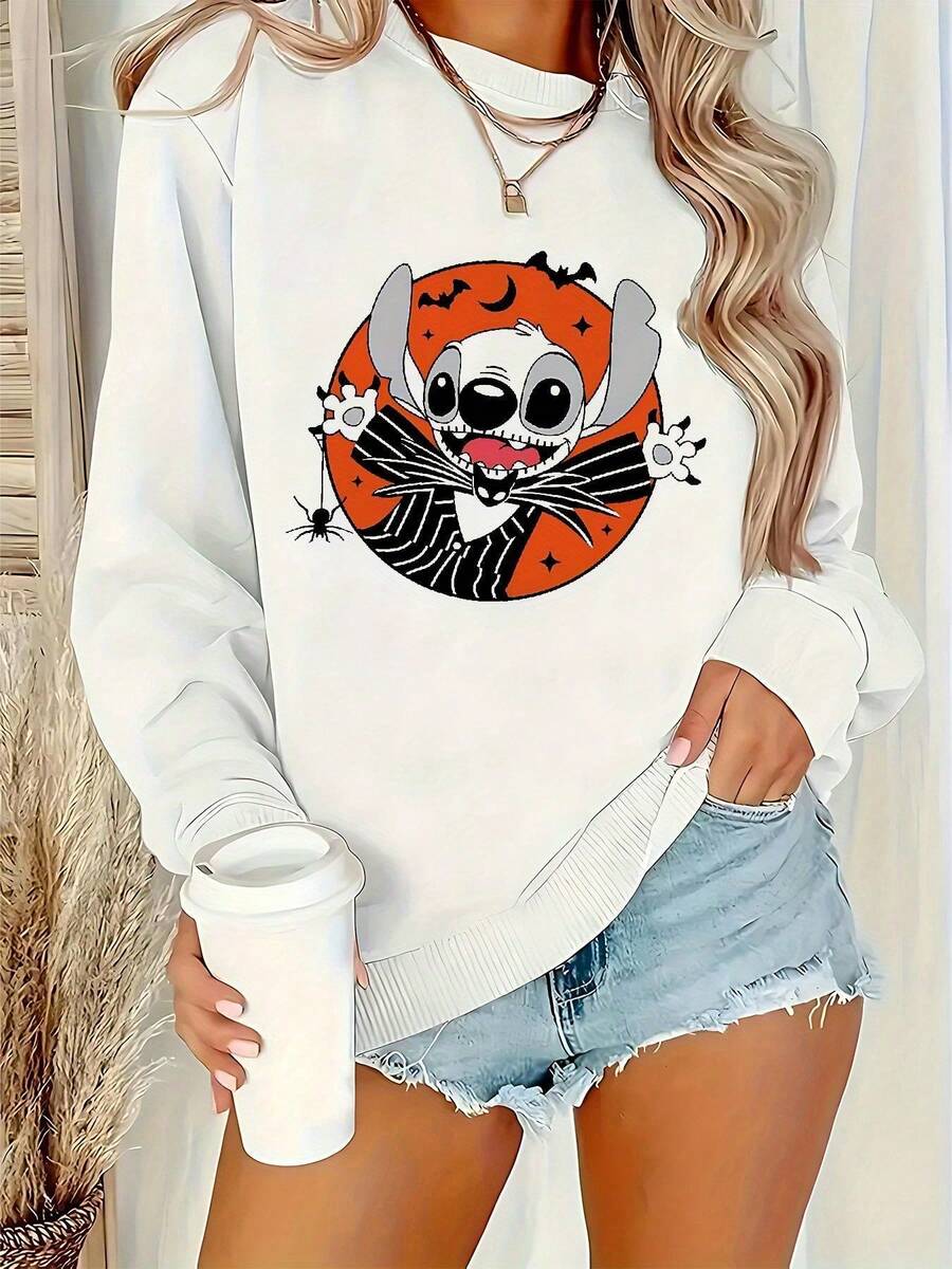 Nightmare Before Christmas Women's Sweatshirt - Nightmare Before Christmas  Pullover Sweater, Cozy Fall/Winter Casual Sweater For Women, Machine Washable Long Sleeve Top For Halloween & Casual Attire - 白色 - 查看 1