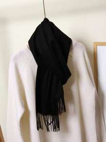 Thick Long Shawl/Blanket, 280g - Black - View 7