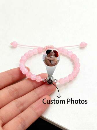 1pc Custom Color Picture Projection Bracelet Turquoise Couple Beaded Jewelry For Girlfriend Couple Valentine Birthday Romantic Gifts Valentines,Stylish,Colorful,Vintage,Simple,Unisex,Casual,Cuties,Custom,Personalized,Unique,Ideal Gifts For Him