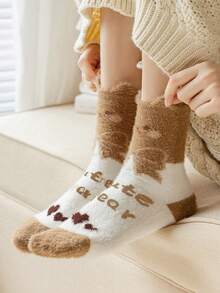 5 Paar süße Cartoon Bär Antirutsch Socken, warme Damen Mink Fleece Schlaf Socken für Herbst/Winter, geeignet für den täglichen Hausgebrauch