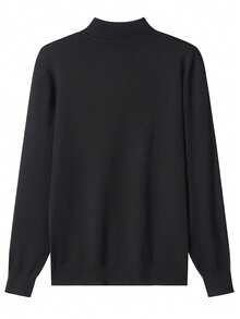 男士半高领针织衫，建议手洗，纯色，耐穿针织衫，休闲基础款套头衫，适合春秋季穿着 - 黑色 - 查看 4