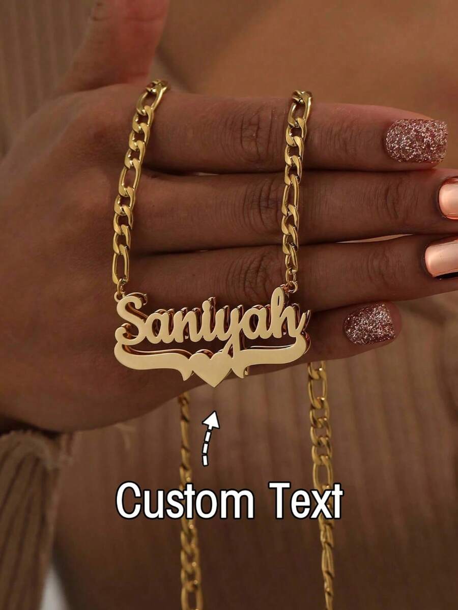 定制款不锈钢双层项链，心形和英文字母锁骨链吊坠饰品，送给情侣、朋友、家人、母亲节的理想礼物 - 彩色 - 查看 1