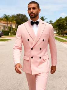 Men Suits 2 Piece Double Breasted Tuxedo Colored Formal Suits For Men - 粉色 - 查看 2