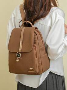 Women's Soft Leather Backpack, High Capacity Female Casual Travel Backpack - Brown - View 6